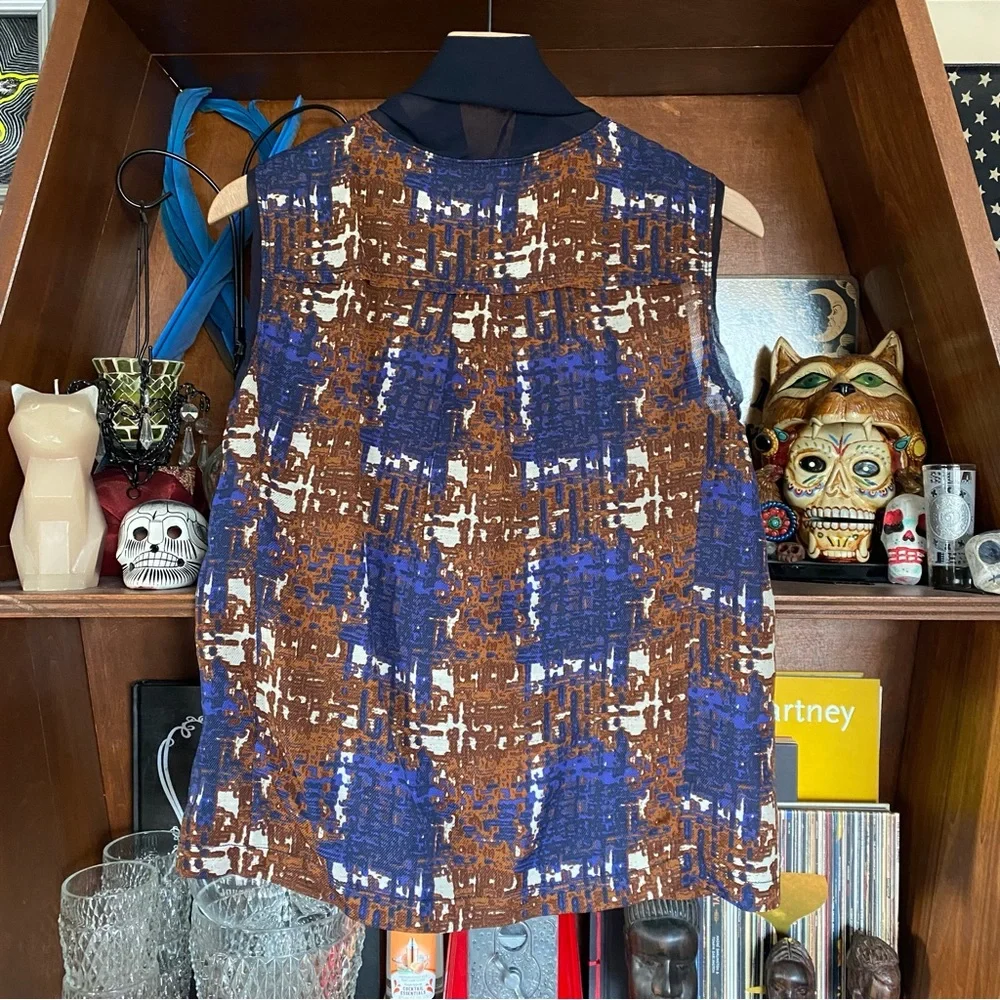 Tory Burch - Cravat Patterned Top - Blue / Brown - Women’s 8